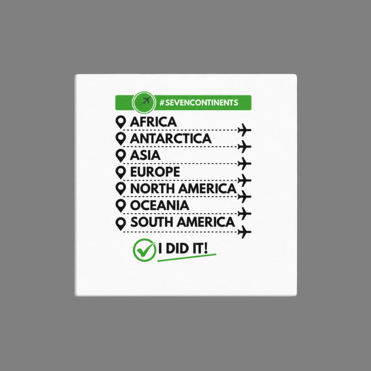 Poster listing the seven continents with a checkmark and 'I DID IT!' text on a white background.