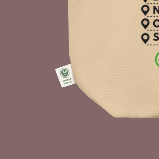 tan tote bag with official certified organic label
