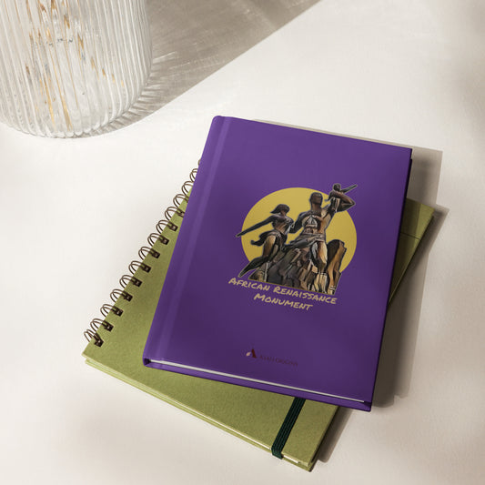 Purple notebook with an illustration on a white surface