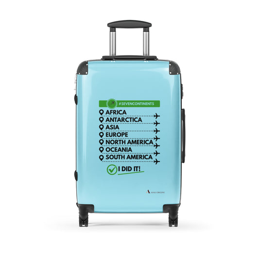medium-sized suitcase with seven continents checklist
