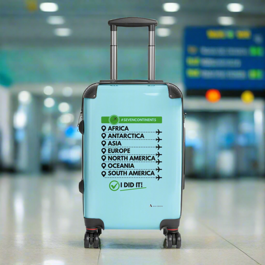 small size suitcase with 7 continents checklist 