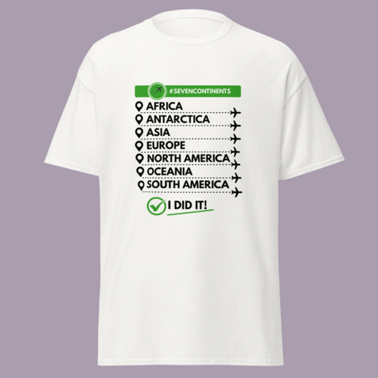 Whitet-shirt with seven continents checklist
