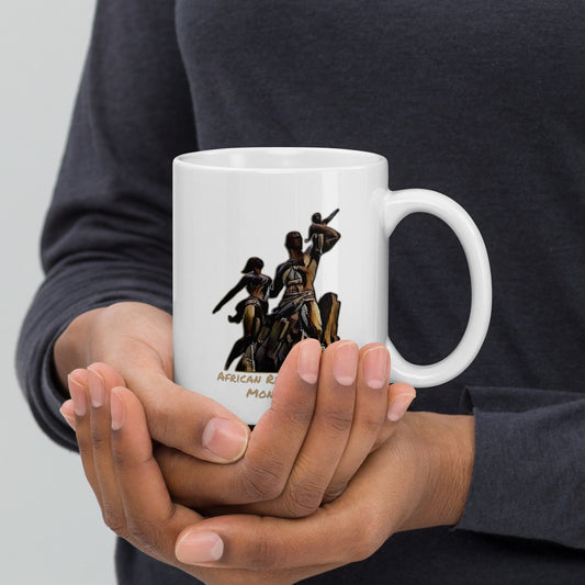 Hands cupping African Renaissance Monument glossy white mug from Asali Origins